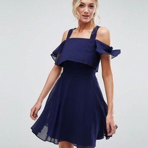 ASOS Tall Navy Off The Shoulder Flutter Dress